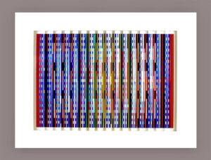 "Fascination" Prismagraph by Yaacov Agam (shown on grey wall)