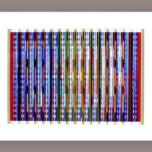 "Fascination" Prismagraph by Yaacov Agam (shown on grey wall)